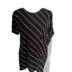 Chico's Black and White Diagonal Striped Asymmetrical Top 1